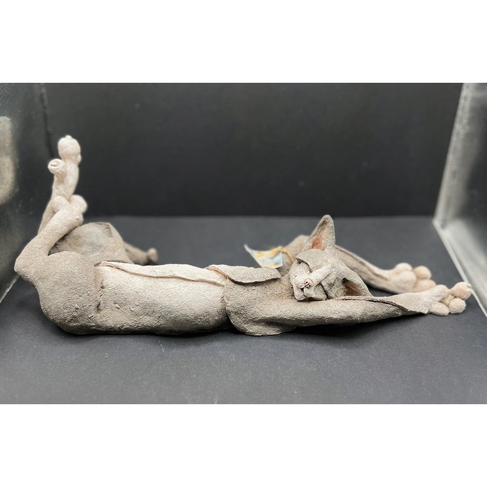A Breed Apart Cat Figurine Grant Palmer Sleeping Stretching Grey Sculpture 15"